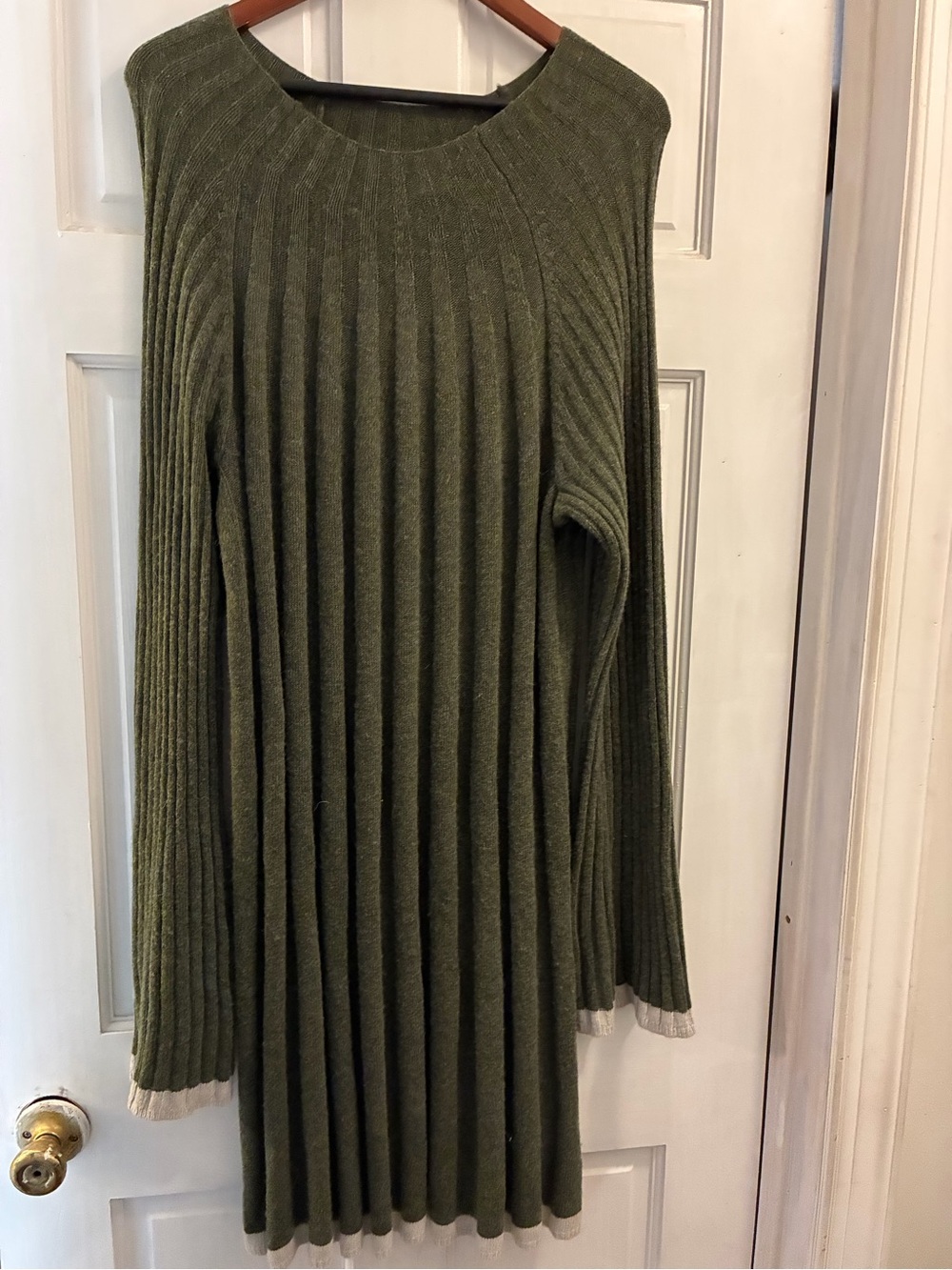 Anthropologie Olive Green Ribbed Scoop-Neck Swing Sweater Dress